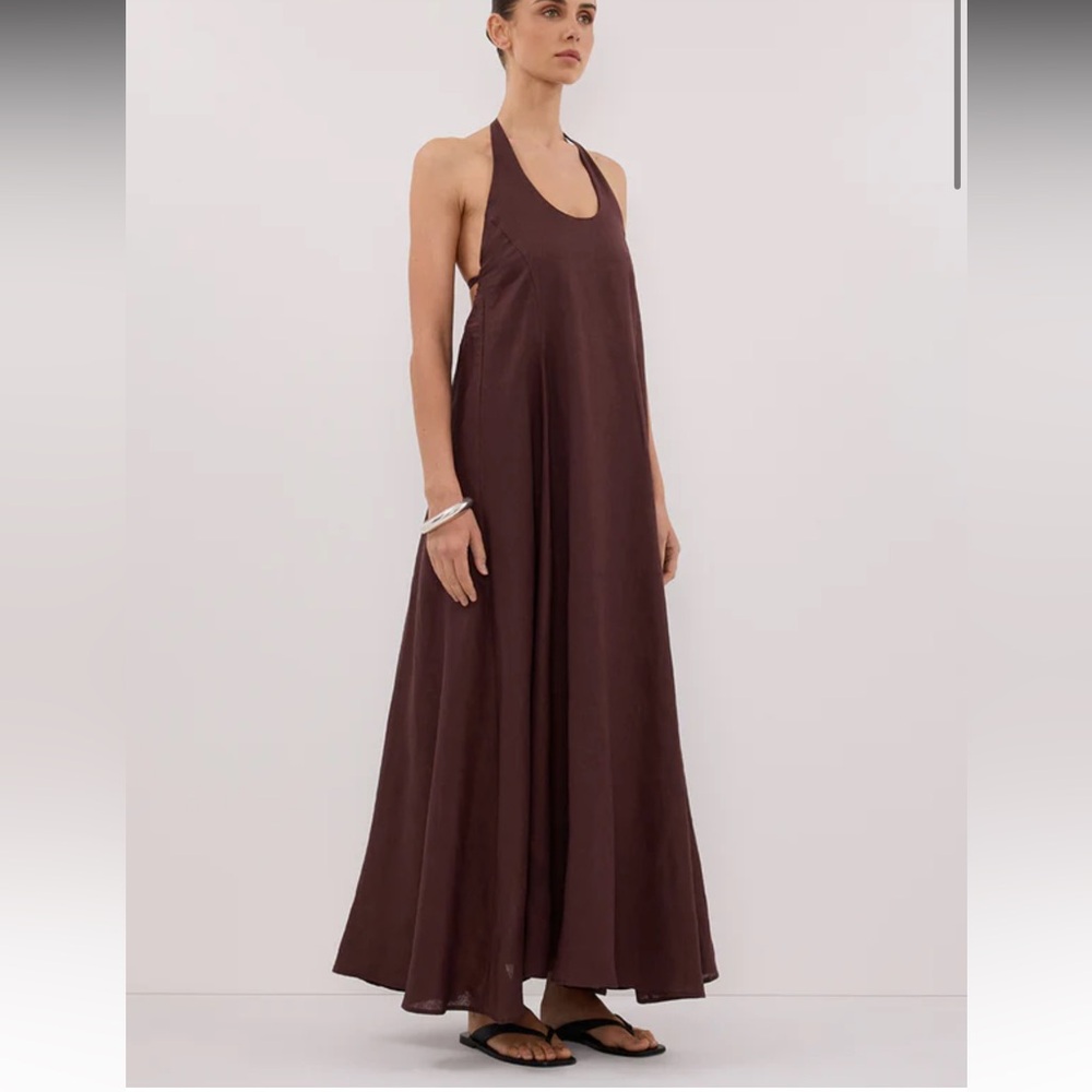 DISSH ABBY WALNUT HALTER LINEN MAXI DRESS